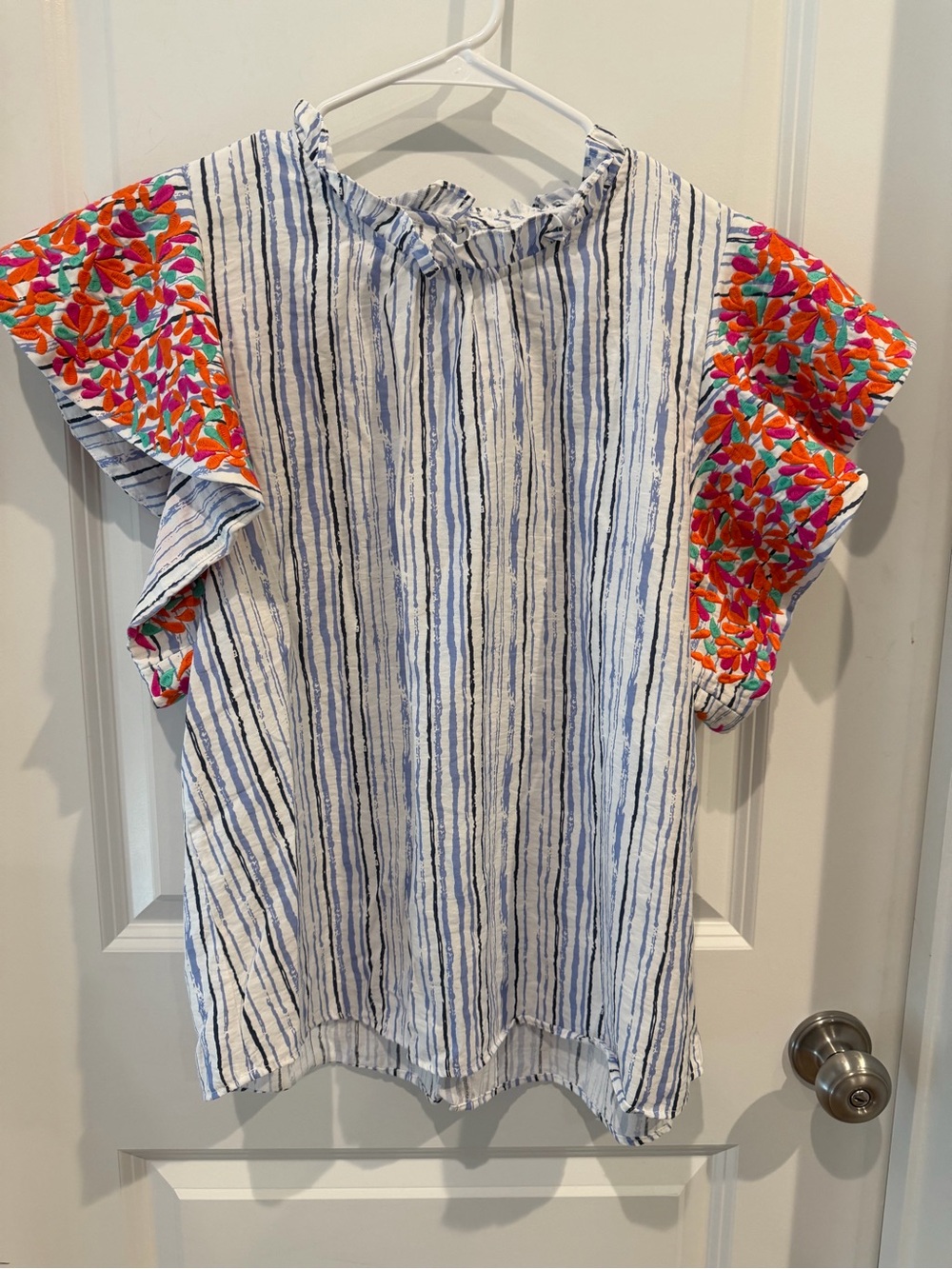 THML Blouse with Colorful Embroidered Sleeves Size XL